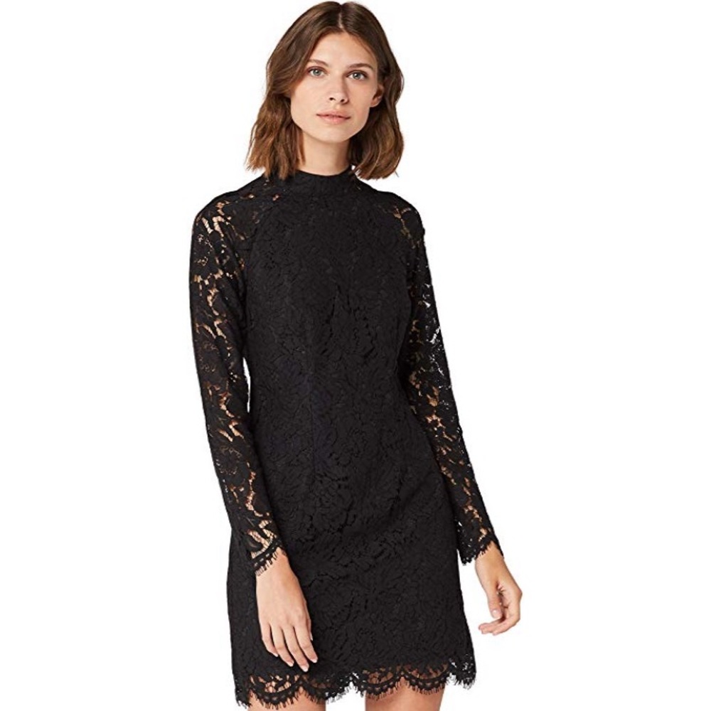 BLACK LONG-SLEEVED LACE SHORT DRESS (2-4)